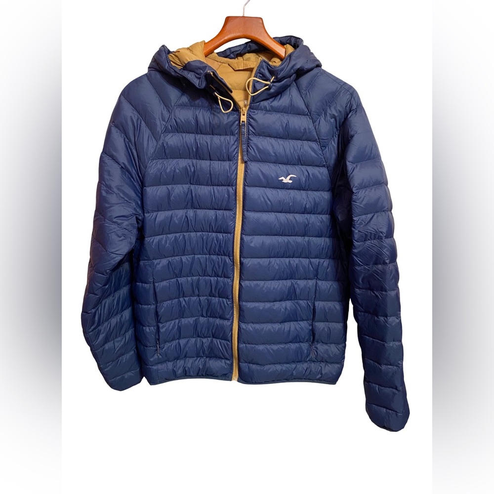 Hollister Ultimate Down Hooded Puffer Jacket Men’s Large Navy Lightweight